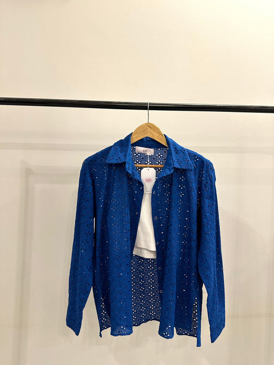 INK BLUE EYELET BUTTON DOWN